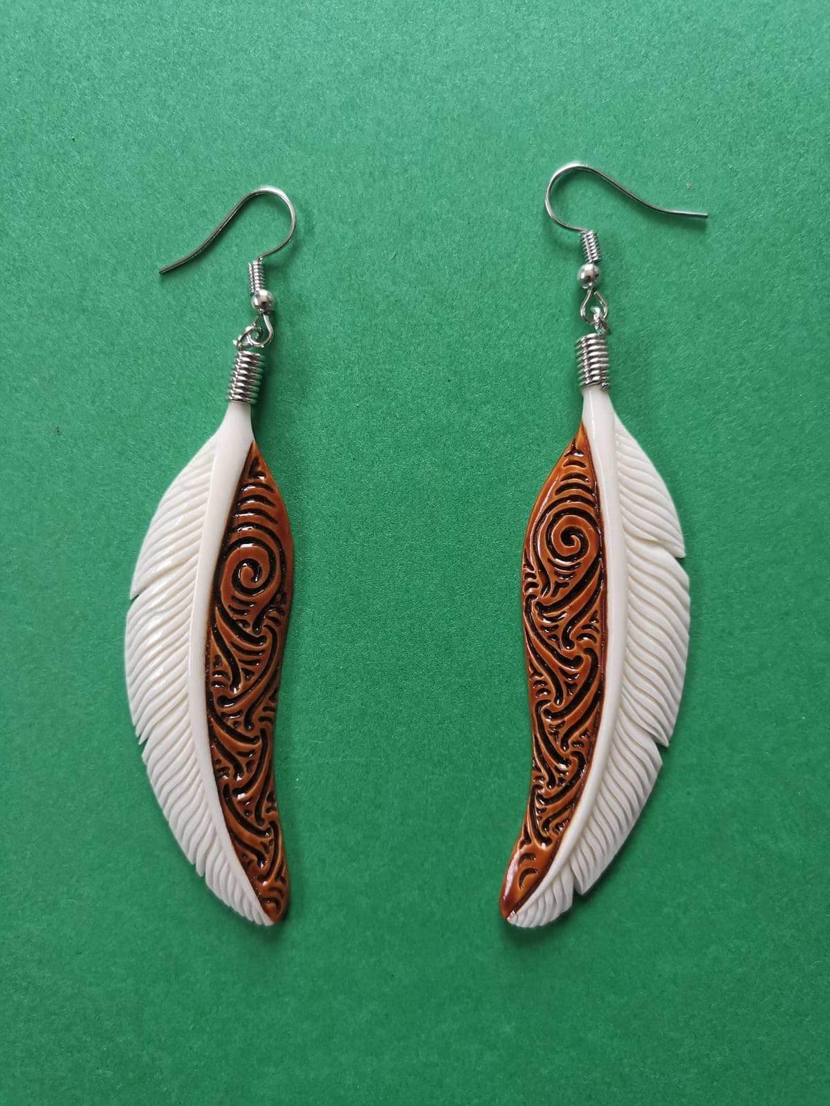 Bone Feather Stained Earrings — view 1