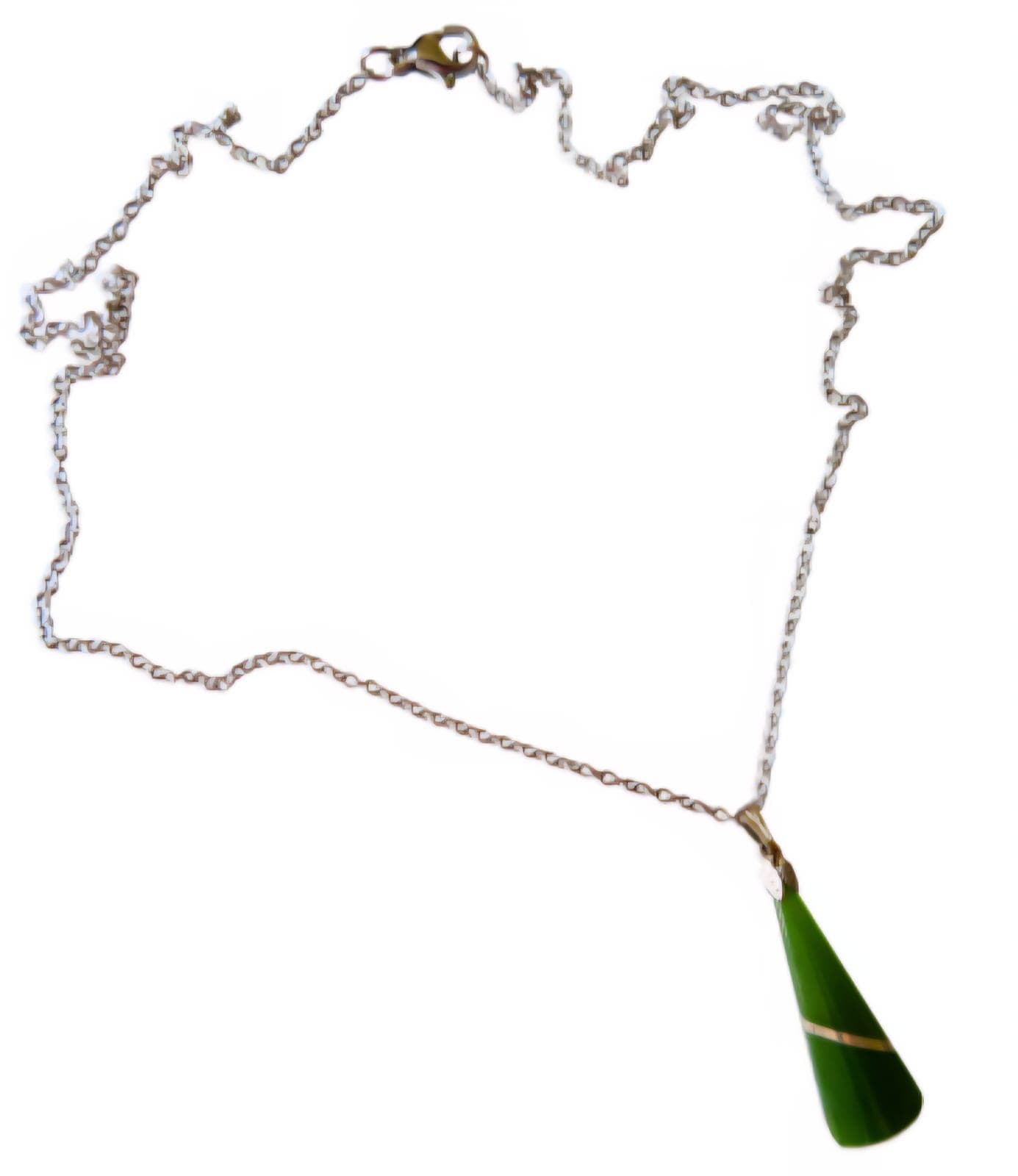 NZ Greenstone with Silver Thread set in Silver  Pendant