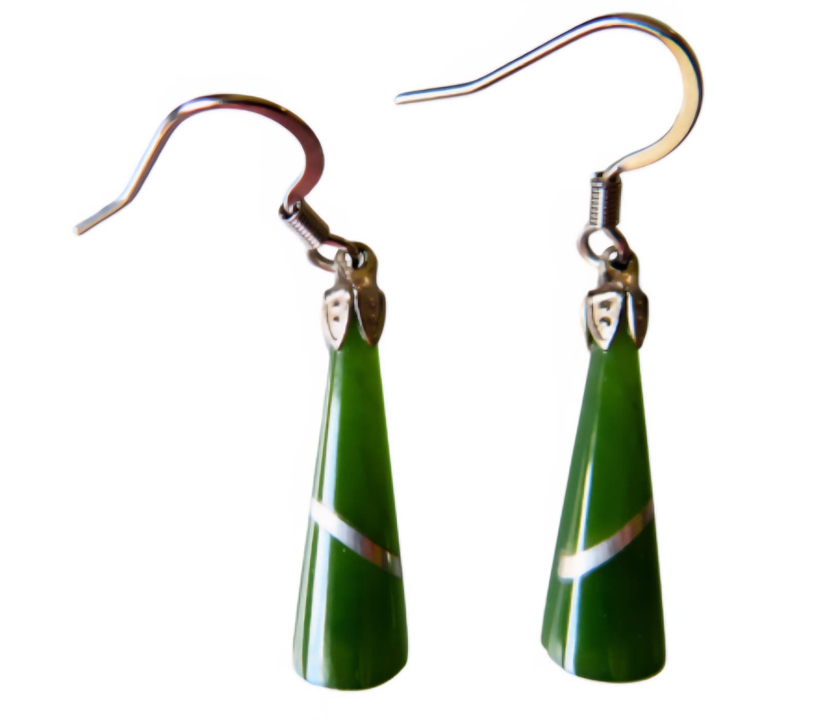 NZ Greenstone Earrings with Silver Thread
