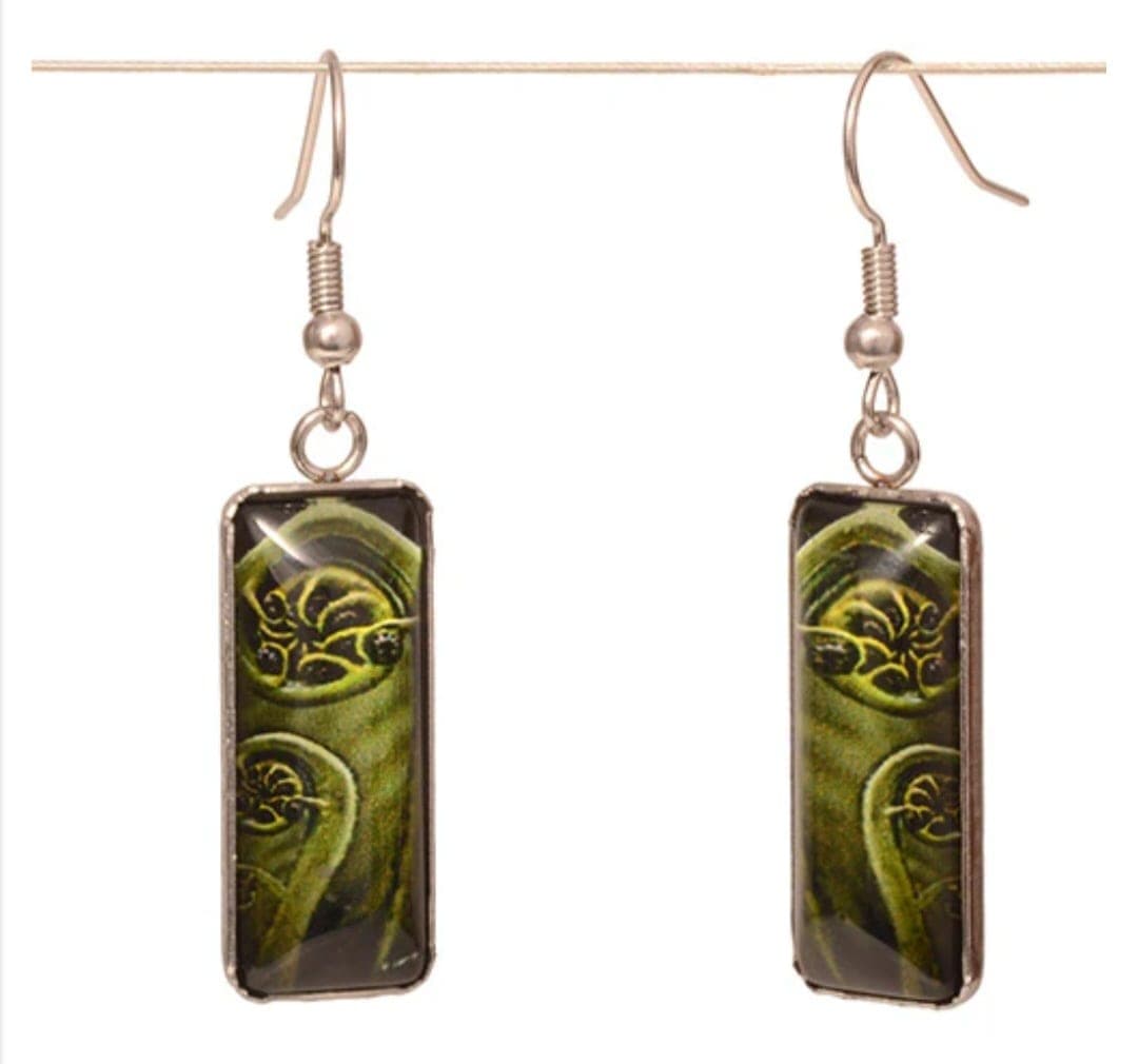 Green Koru Resin Earrings