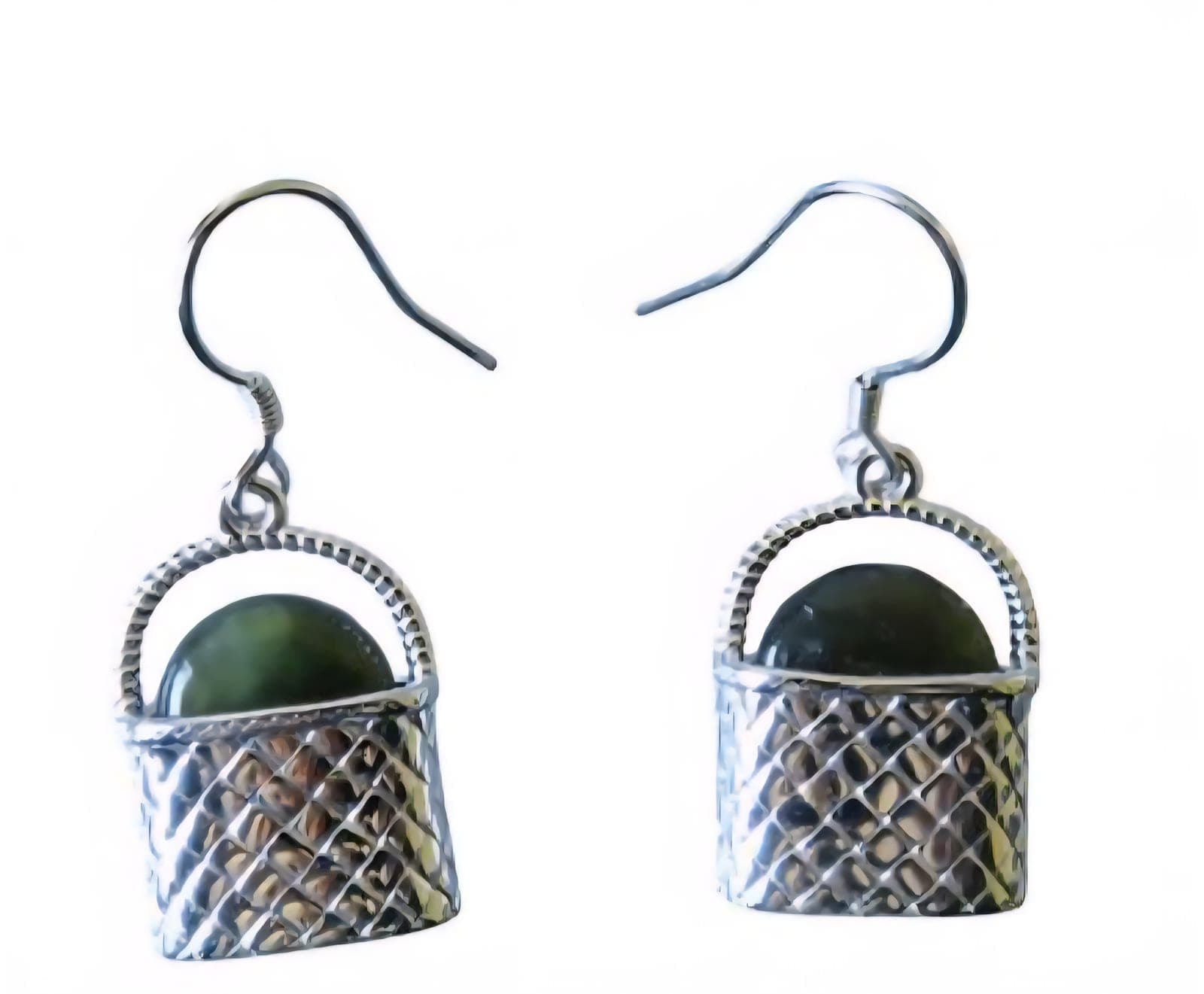 Sterling Silver and NZ Greenstone Kete Earrings