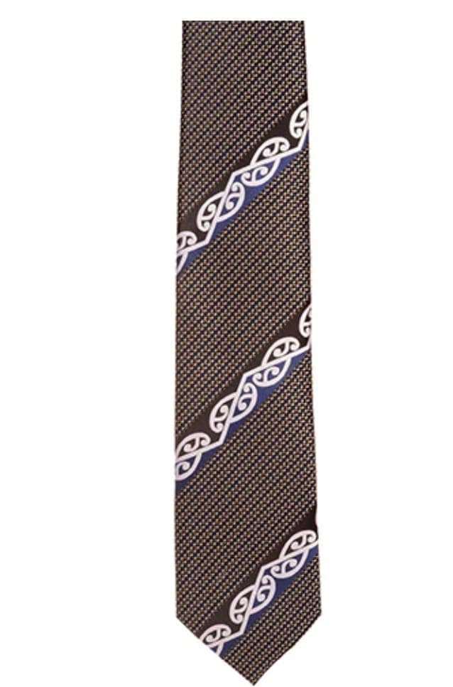Grey Māori Necktie with blue