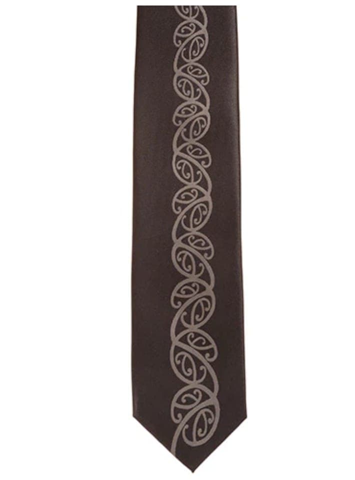 Black Māori Tie with Grey Kowhaiwhai — view 1