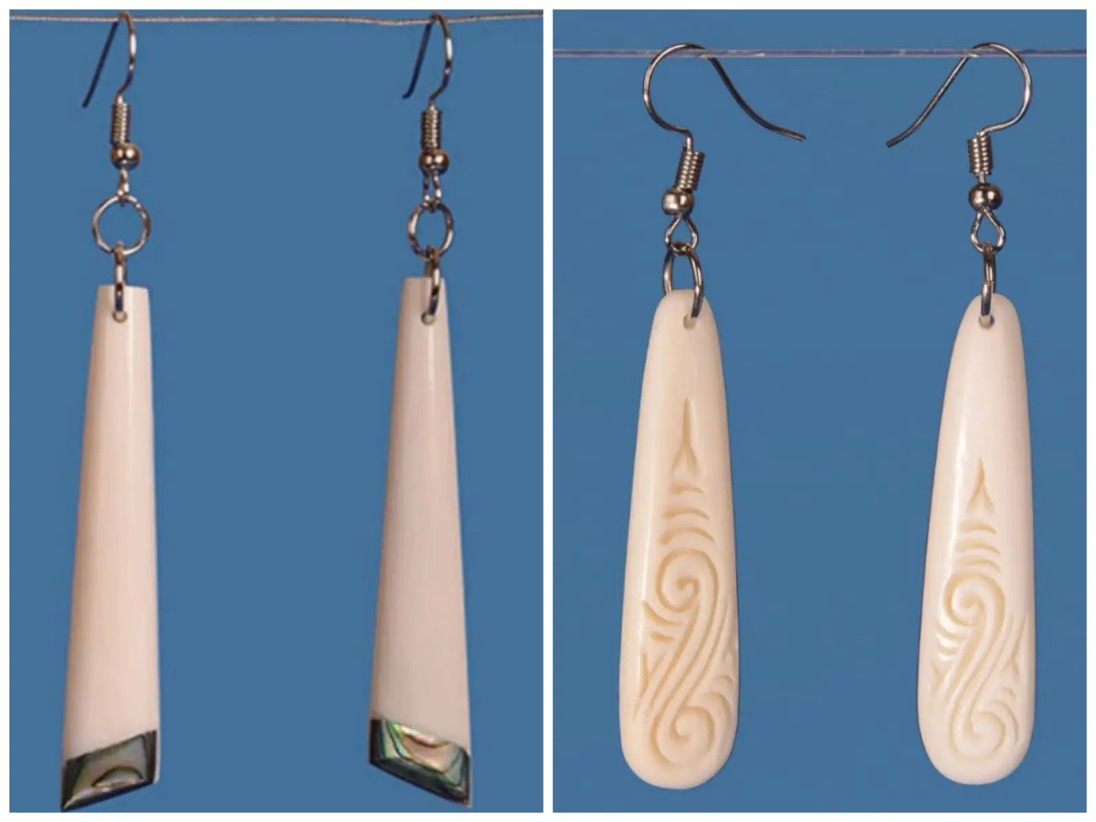 Paua Tip Bone & long Drop Earrings "Special 2 for $50.00 "