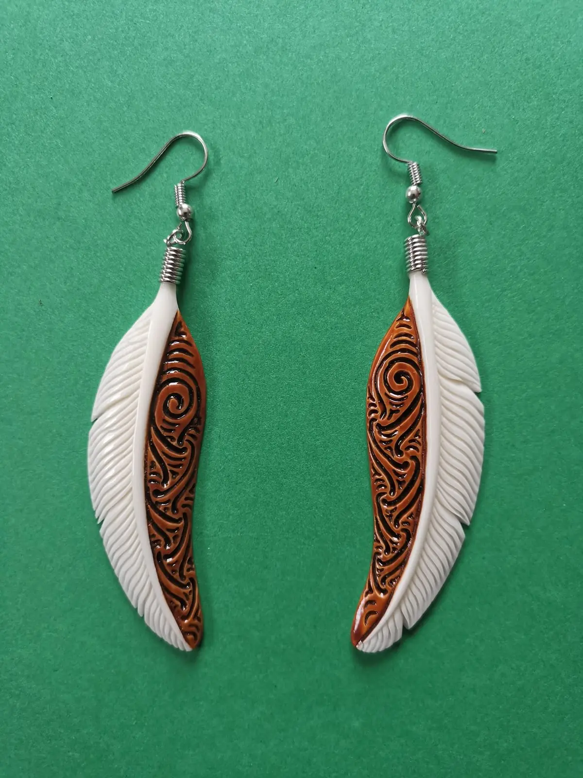 Bone Feather Stained Earrings