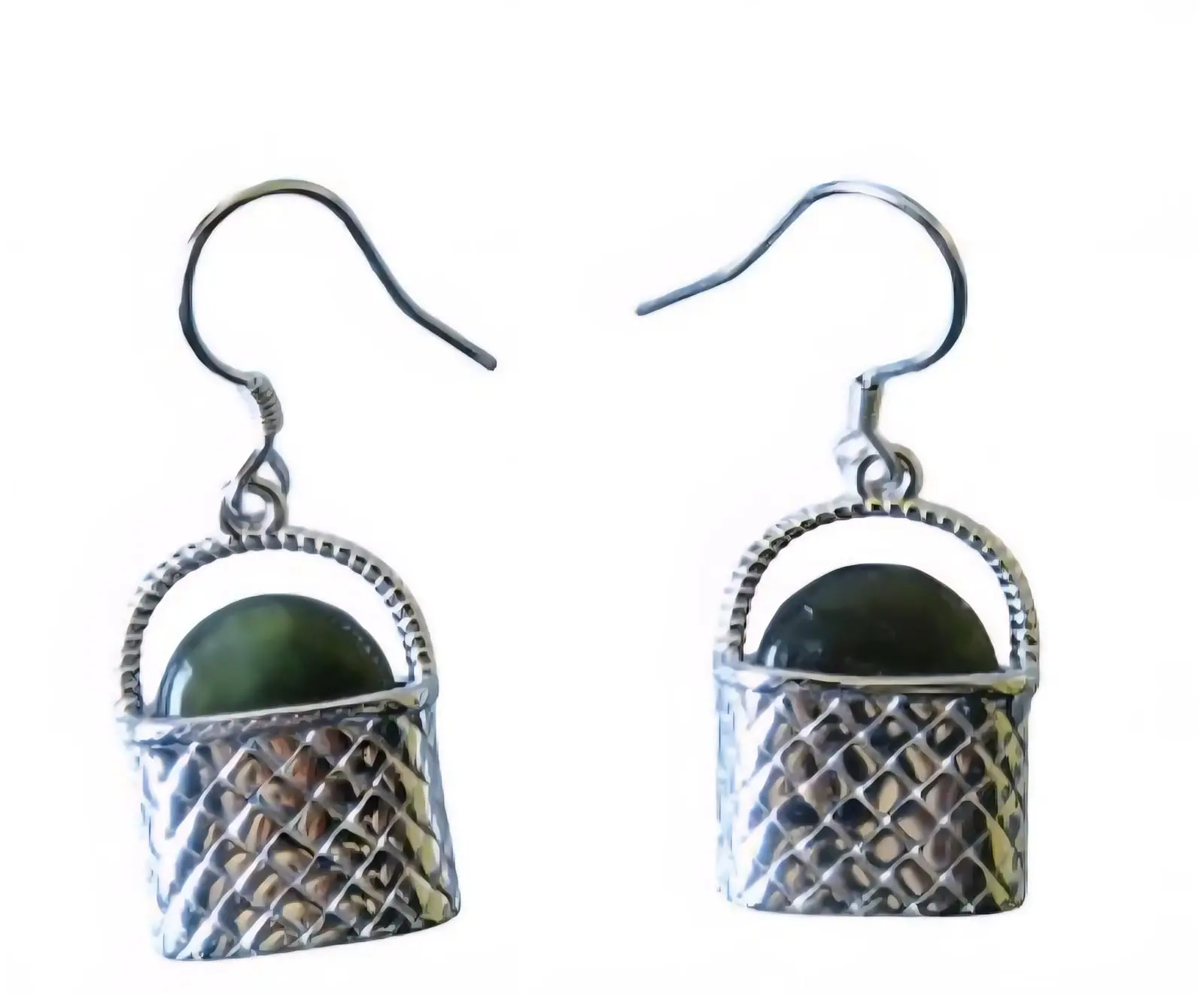 Sterling Silver and NZ Greenstone Kete Earrings