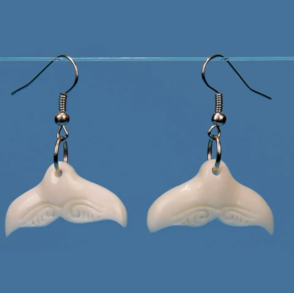 Bone Whale Tail Earrings