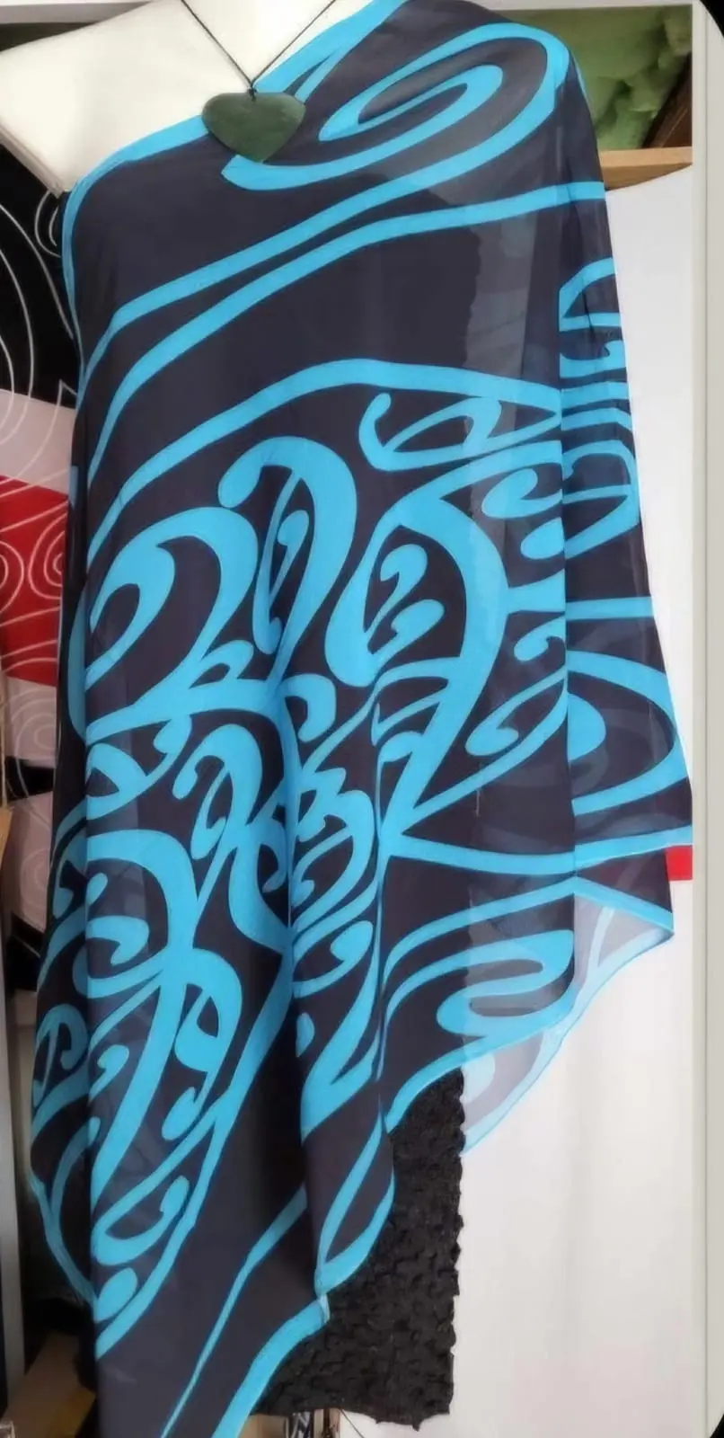 Black with Blue Koru Cloak